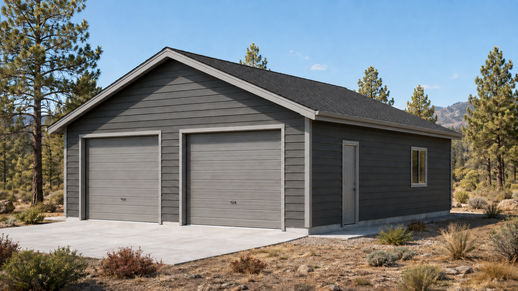 Traditional charcoal 24 by 24 detached garage