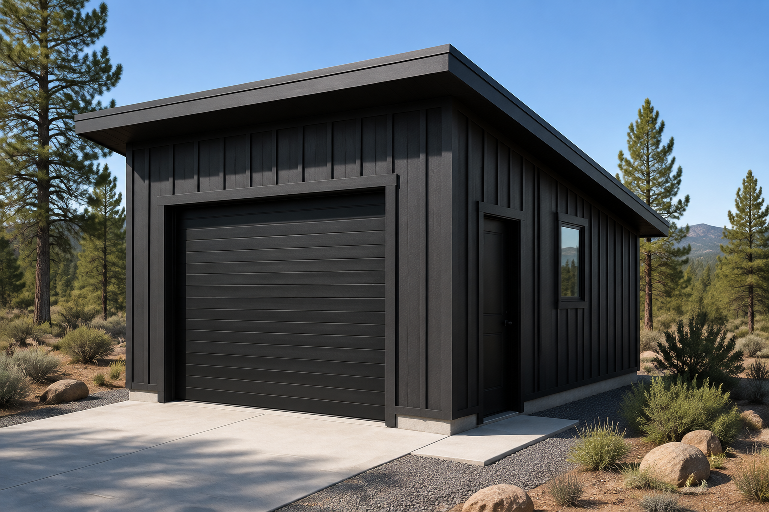Modern 12 by 24 garage with a single-slope roof